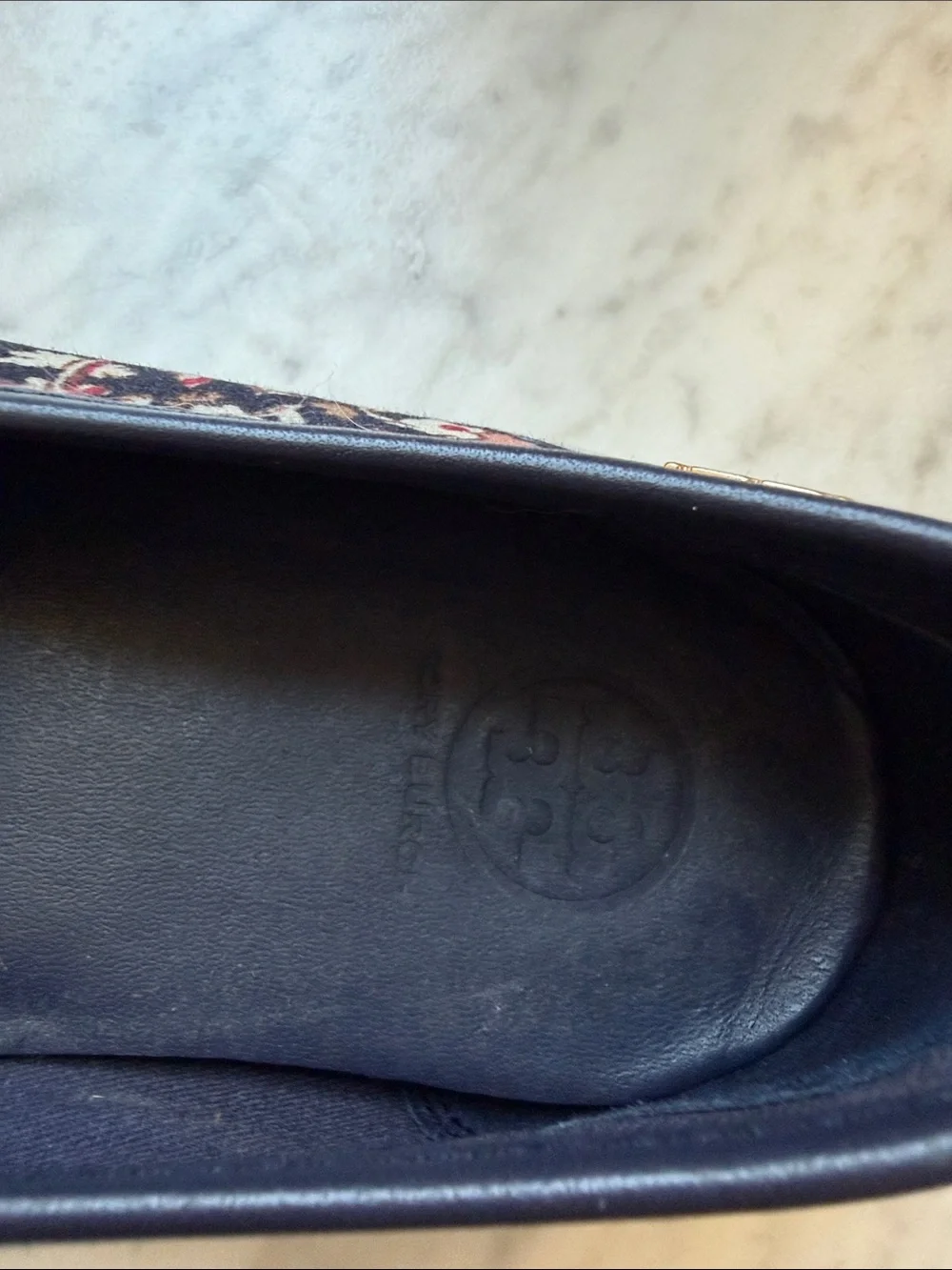 Tory Burch Floral Canvas Navy Blue Slip On Sneakers size 9M